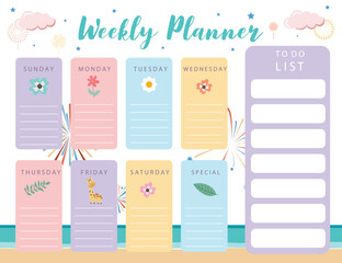 pastel cute planner with firework,beach.Can use for printable,scrapbook,diary