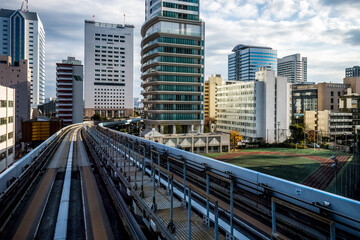 Obraz na płótnie Canvas Transport overpasses roads and railway tracks in Tokyo city, Japan