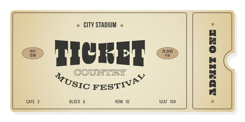 Music festival ticket template in vintage style. For concerts, festivals, parties, movies and other events. vector, can be used for printing.