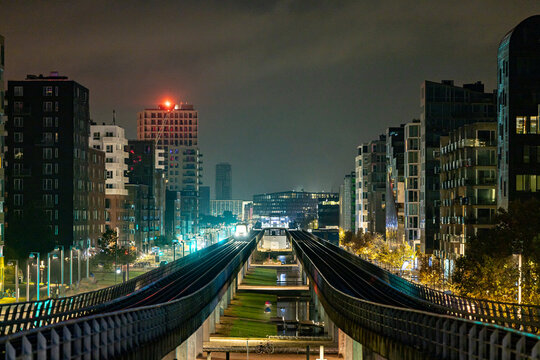 Copenhagen, Denmark  Elevated Metro tracks in the Orestad district of town.