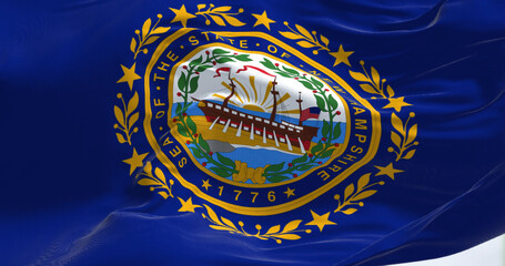 Close-up view of New Hampshire state flag waving