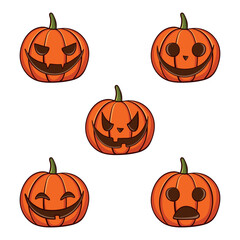 Pumpkin set halloween, funny and scary face