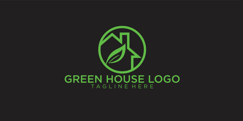 Simple Green house logo design with minimalis concept premium vector