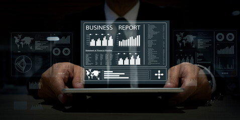 Businessman analysis graph financial data, Business finance technology, and investment concept,