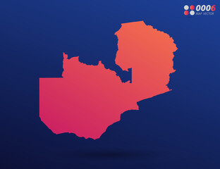 Vector bright orange gradient of Zambia map on dark background. Organized in layers for easy editing.
