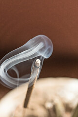Incense stick burning close up