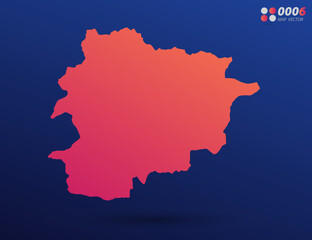 Vector bright orange gradient of Andorra map on dark background. Organized in layers for easy editing.