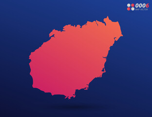 Vector bright orange gradient of Hainan map on dark background. Organized in layers for easy editing.