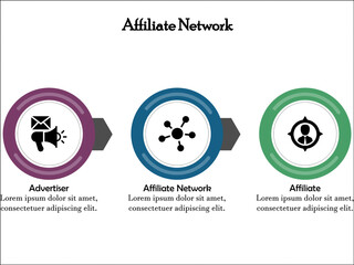 Three elements of Affiliate Network in an infographic template
