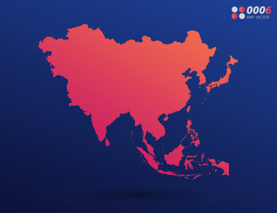 Vector bright orange gradient of Asia map on dark background. Organized in layers for easy editing.