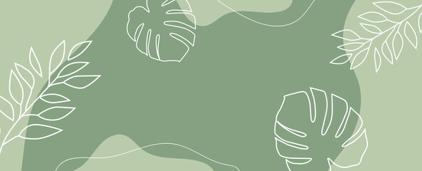 Green background with leaves and branches. Monstera leaves. Vector background