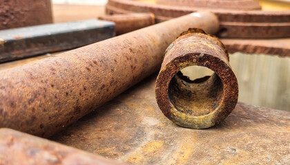 Extreme close-up of rusty old pipes