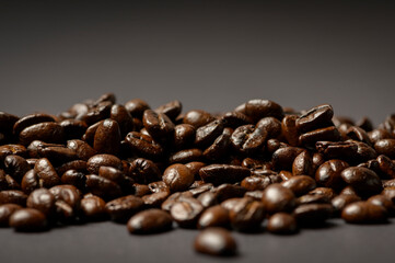 Coffee bean roasted on black background