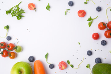 Healthy freshness vegetables and fruits on white background , Healthy eating concept
