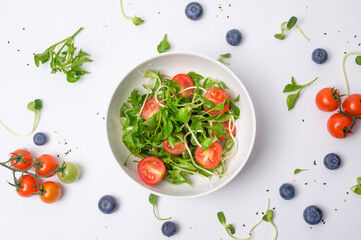 Salad on bowl , Healthy freshness vegetables and fruits on white background , Healthy eating concept
