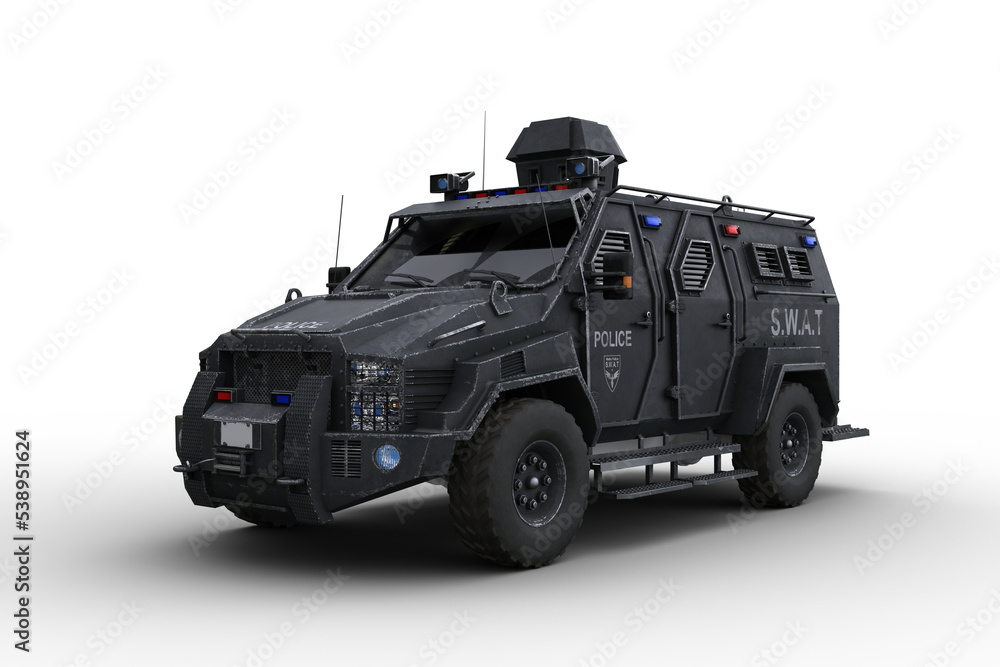 Poster 3d rendering of an armoured police swat vehicle isolated on transparent background.