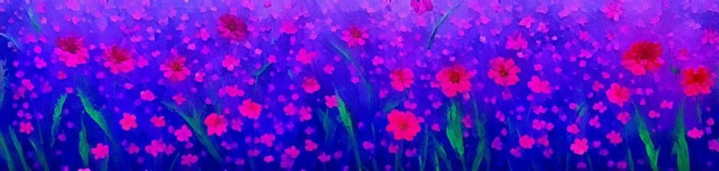 Fototapeta na wymiar Horizontal banner for website design, digital drawing of beautiful flowers in the painting on paper style
