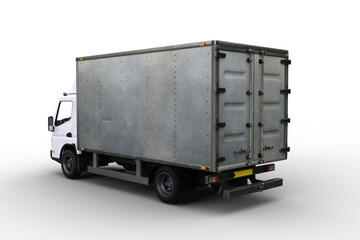 3D illustration of a white and grey light truck viewed from rear perspective isolated on transparent background