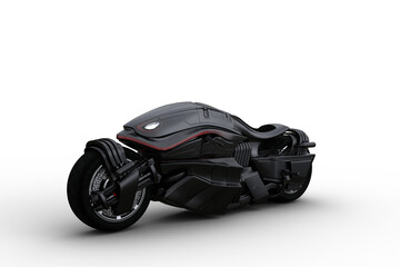 3D illustration of a black coloured futuristic cyberpunk style motorbike isolated on a transparent background. © IG Digital Arts