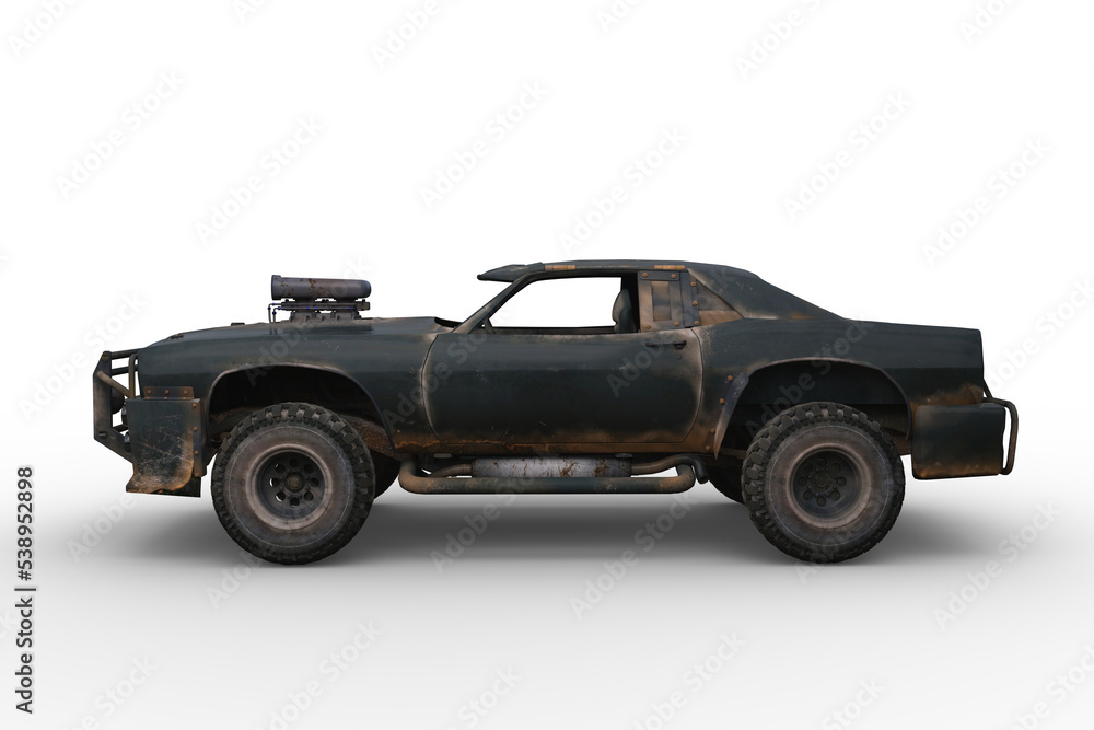 Poster 3D rendering of a post apocalyptic vehicle isolated on a transparent background.