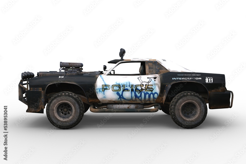 Poster 3D rendering of a post apocalyptic vehicle isolated on a transparent background.