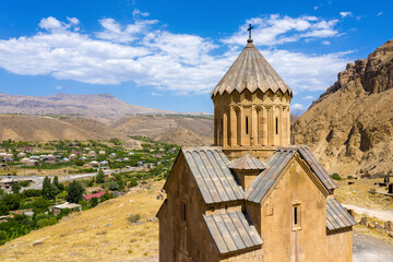 Fototapeta na wymiar View of Surp Astvatzatzin (Holy Mother of God) Church, one of architect Momik masterpieces. Areni village, Vayots Dzor Province, Armenia.