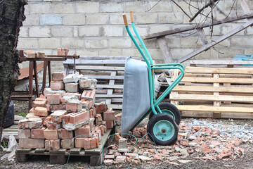 Wheelbarrow at the construction site, gardening.