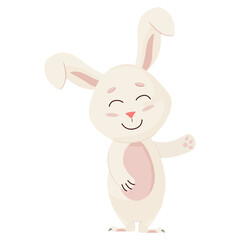 Bunny Character. Waving and Smile Funny, Happy Easter Rabbit.