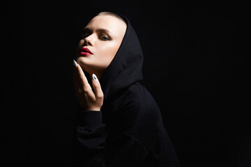 young woman with short haircut in Hood