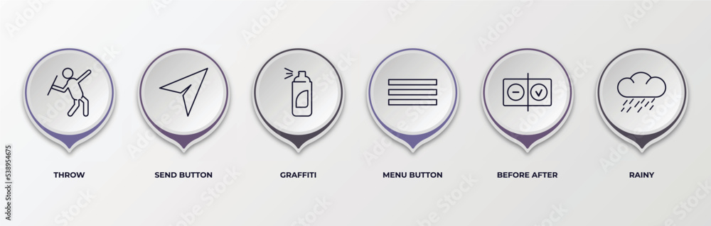 Poster infographic template with outline icons. thin line icons such as throw, send button, graffiti, menu 