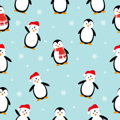 Winter pattern with penguins. Vector design element.