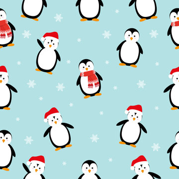 Winter pattern with penguins. Vector design element.
