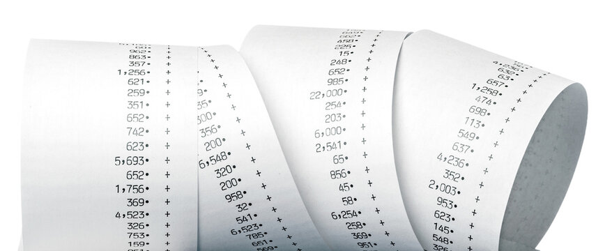 Calculator Paper Tape Rolled Up , Paper Roll of Numbers