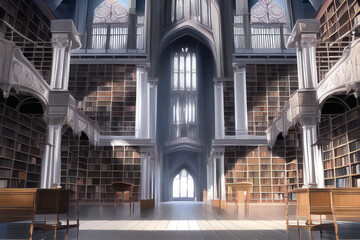 Large Gothic Library Interior