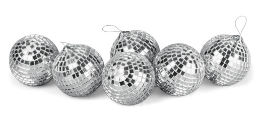 Silver disco mirror balls isolated on white background