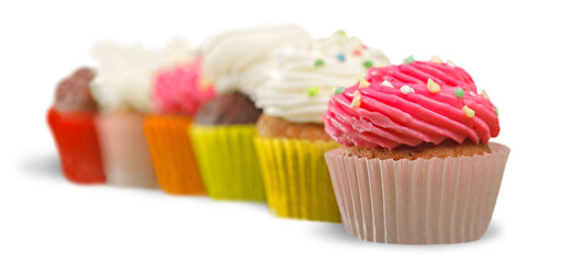 Tasty Colorful cupcakes on background
