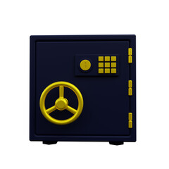 Front view security vault box 3d icon illustration with gold color