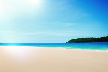 Fototapeta na wymiar Summer Beach in Sunshine With Sand and Sea