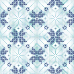 Abstract winter seamless pattern on blue watercolor background. Scandinavian theme. Geometric decor of polka dots.Perfect for design templates, wallpaper, wrapping, fabric and textile.
