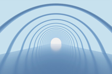 Blue glowing circular tunnel background, 3d rendering.
