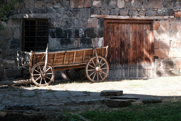 An old cart at a traditional barn. Ashtarak, Armenia.