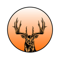 vector illustration of deer head in circle like sunset, suitable for logo design, t-shirt, sticker, hunter, etc.