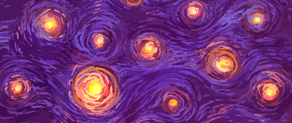 Happy Halloween banner or party invitation background with stars or planets in painting style. Vector illustration