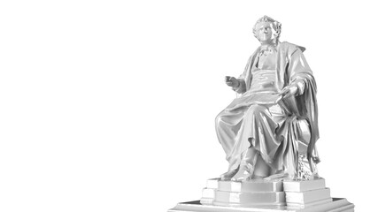 Fototapeta na wymiar 3d render white plaster statue of a seated man on a white background