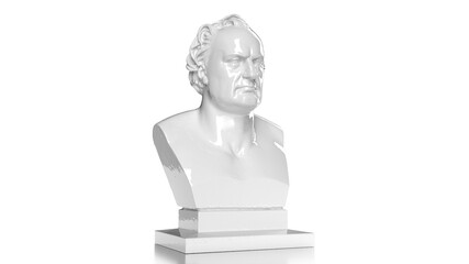3d render male antique bust at 45 degree angle white