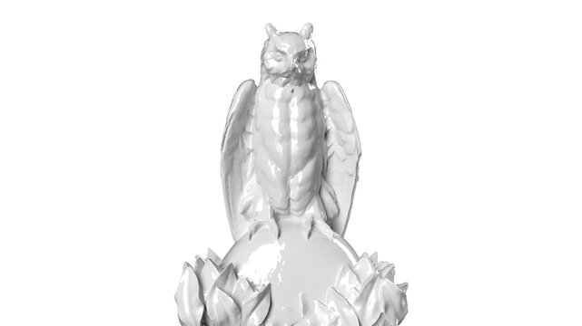 3d render black and white plaster owl statue