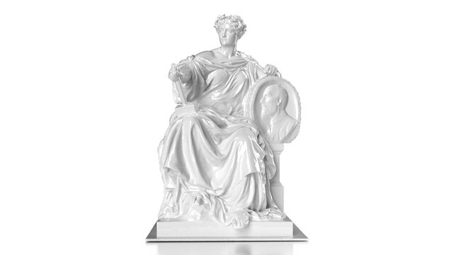 3d render emperor statue on throne white glossy antique art background sculpture