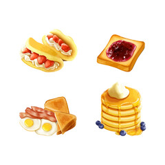 Set of classic breakfast. Watercolor hand drawn vector illustration