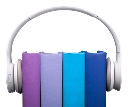 Audio book concept,books and headphones on background