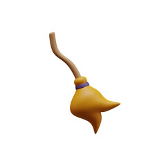 3d halloween witch broom icon isolated